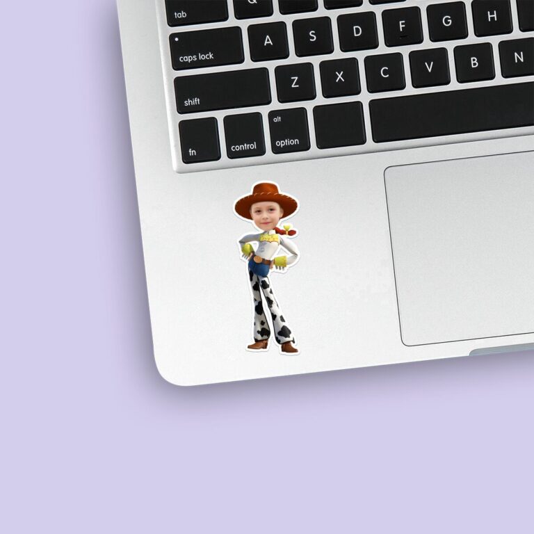 Custom Cowgirl Character Face Cutout – Sticker Custom Cowgirl Character Face Cutout shown on a sticker mockup