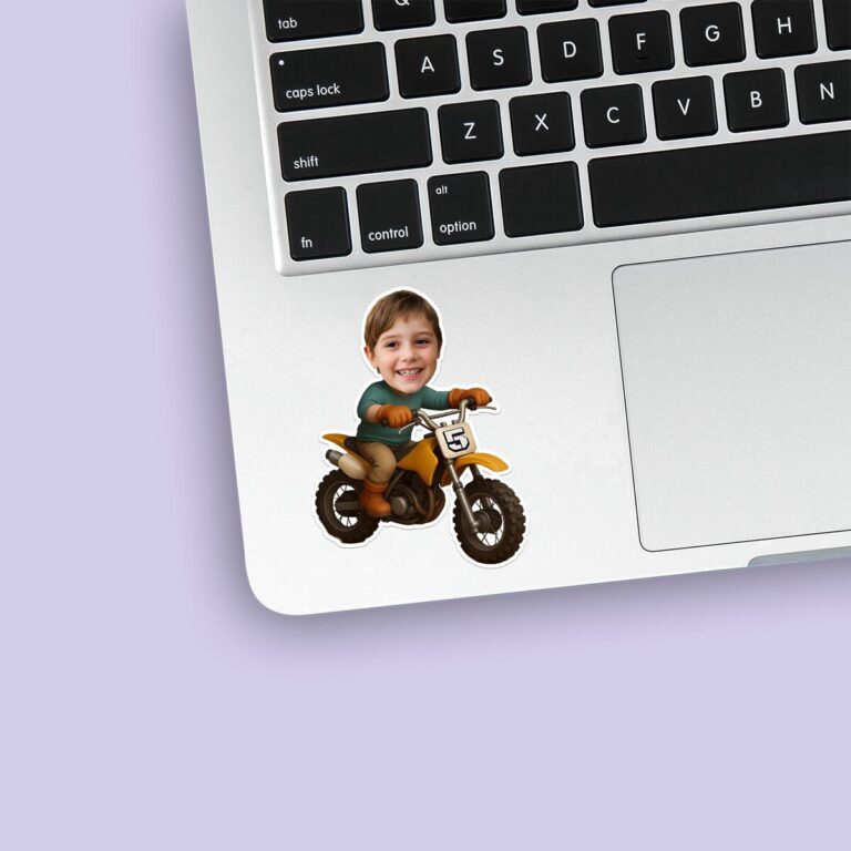 Custom Dirt-Bike Rider Green Long-Sleeve Shirt Face Cutout – Sticker Custom Dirt-Bike Rider Green Long-Sleeve Shirt Face Cutout shown on a sticker mockup