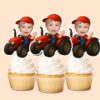 Custom Red-Tractor Driver Face Cutout – Cupcake Topper Custom Red-Tractor Driver Face Cutout shown on a cupcake topper mockup