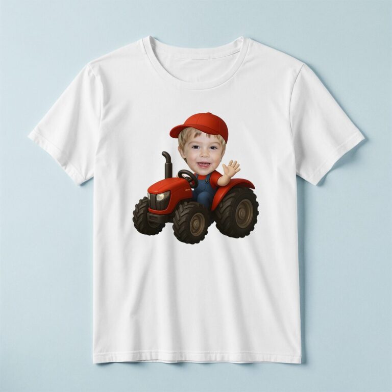 Custom Red-Tractor Driver Face Cutout – T-shirt Custom Red-Tractor Driver Face Cutout shown on a T-shirt mockup