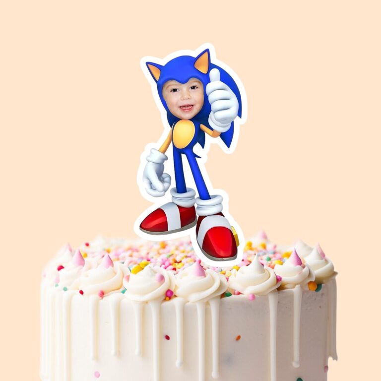Custom Blue Speed-Character Costume Face Cutout – Cake Topper Custom Blue Speed-Character Costume Face Cutout shown on a cake topper mockup