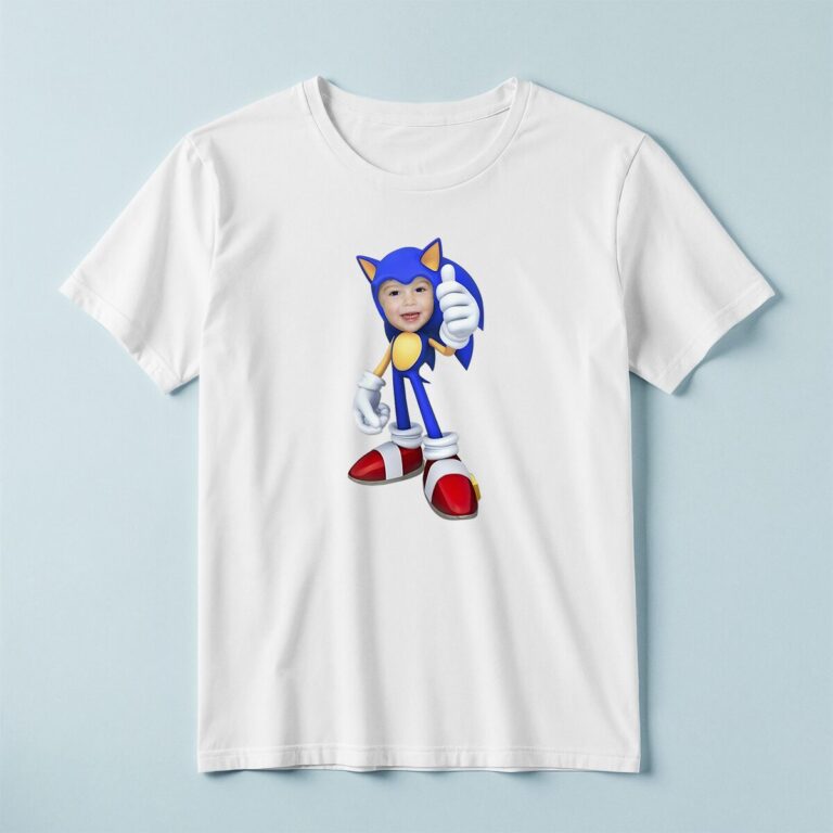 Custom Blue Speed-Character Costume Face Cutout – T-shirt Custom Blue Speed-Character Costume Face Cutout shown on a T-shirt mockup