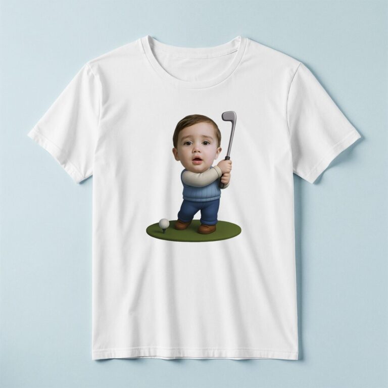 Custom Golfer Beside a Ball Face Cutout – T-shirt Custom Golfer Beside a Ball Face Cutout shown on a T-shirt mockup