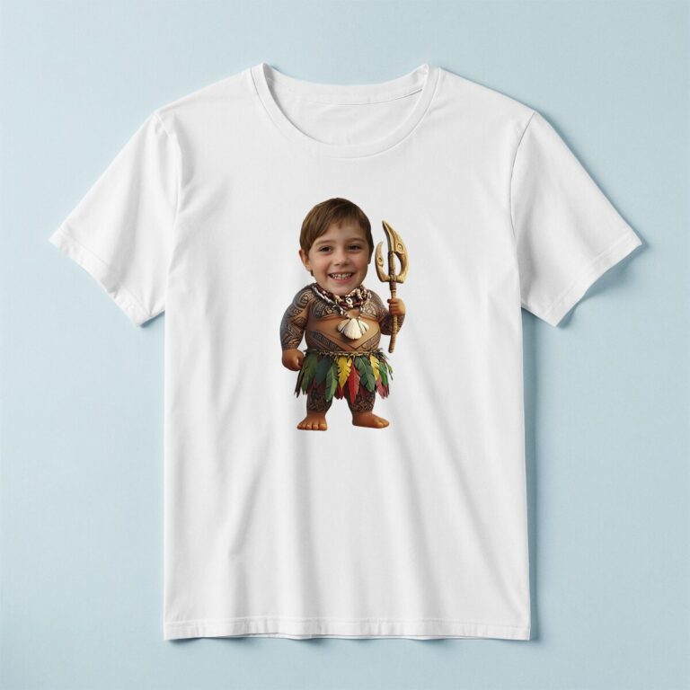 Custom Island Demigod Warrior Face Cutout – T-shirt Custom Island Demigod Warrior Face Cutout shown on a T-shirt mockup