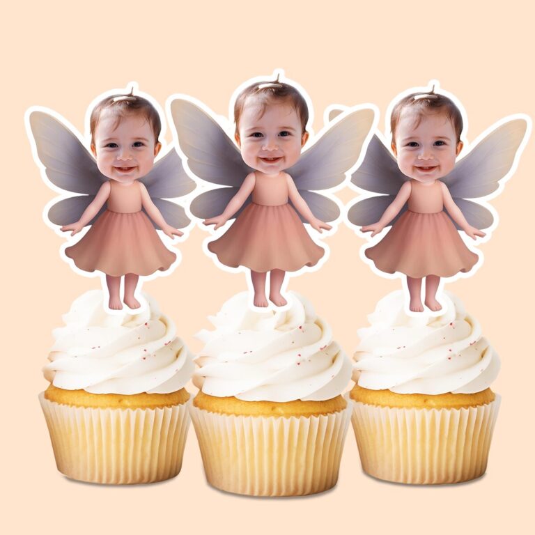 Custom Soft Pink Fairy Face Cutout – Cupcake Topper Custom Soft Pink Fairy Face Cutout shown on a cupcake topper mockup