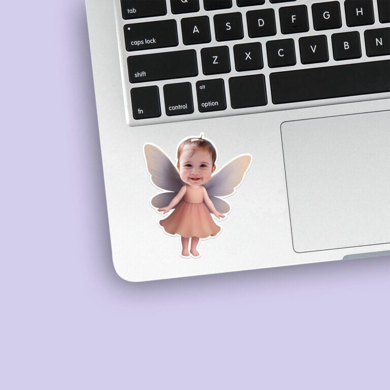 Custom Soft Pink Fairy Face Cutout – Sticker Custom Soft Pink Fairy Face Cutout shown on a sticker mockup
