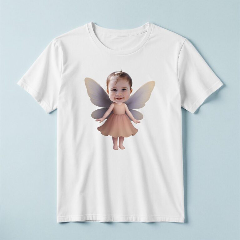 Custom Soft Pink Fairy Face Cutout – T-shirt Custom Soft Pink Fairy Face Cutout shown on a T-shirt mockup