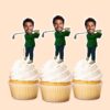 Custom Golfer in Green Jacket Face Cutout – Cupcake Topper Custom Golfer in Green Jacket Face Cutout shown on a cupcake topper mockup