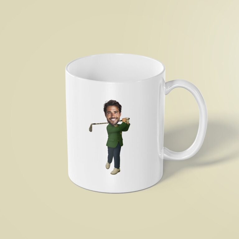 Custom Golfer in Green Jacket Face Cutout – Mug Custom Golfer in Green Jacket Face Cutout shown on a mug mockup
