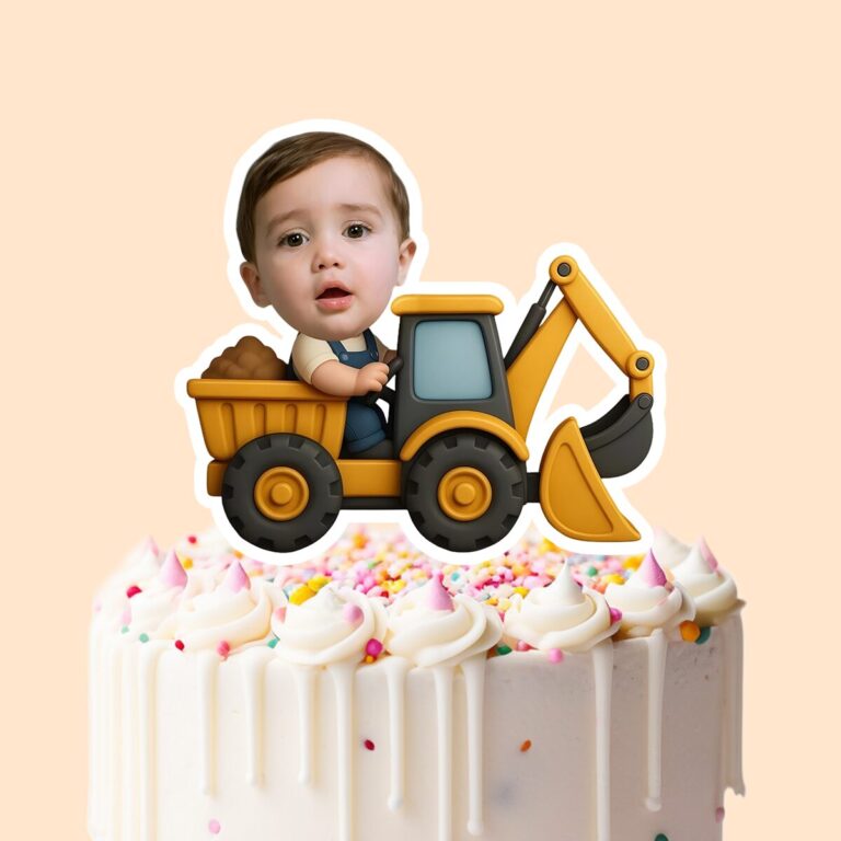 Custom Backhoe-Loader Driver Face Cutout – Cake Topper Custom Backhoe-Loader Driver Face Cutout shown on a cake topper mockup