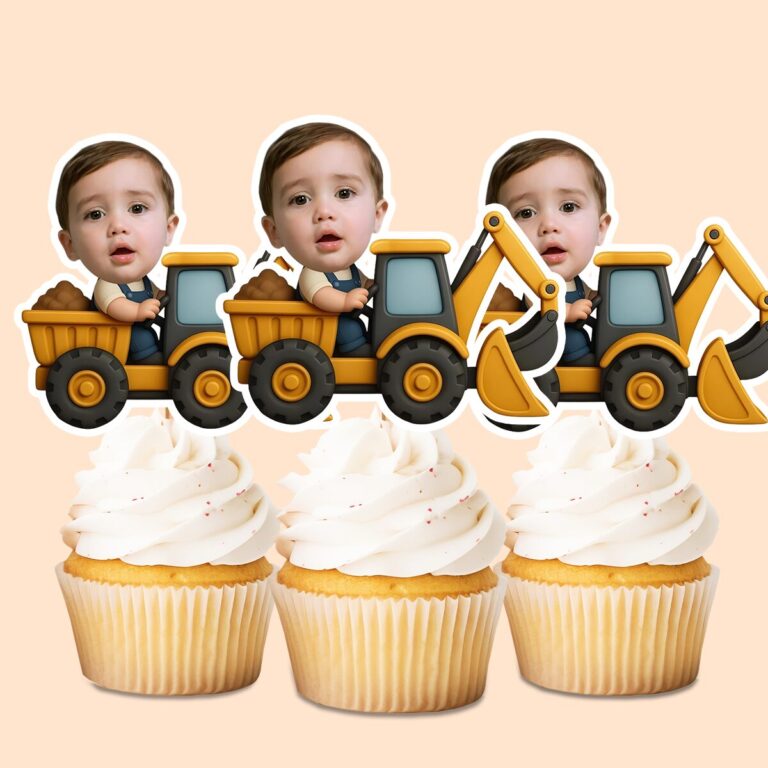 Custom Backhoe-Loader Driver Face Cutout – Cupcake Topper Custom Backhoe-Loader Driver Face Cutout shown on a cupcake topper mockup