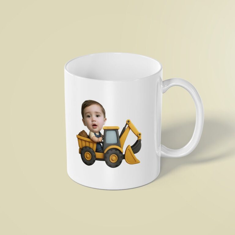 Custom Backhoe-Loader Driver Face Cutout – Mug Custom Backhoe-Loader Driver Face Cutout shown on a mug mockup