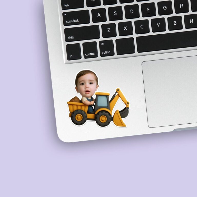 Custom Backhoe-Loader Driver Face Cutout – Sticker Custom Backhoe-Loader Driver Face Cutout shown on a sticker mockup