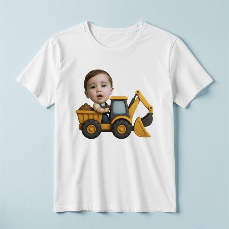 Custom Backhoe-Loader Driver Face Cutout – T-shirt Custom Backhoe-Loader Driver Face Cutout shown on a T-shirt mockup