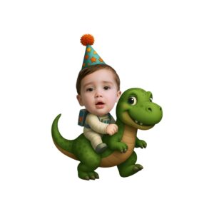 Custom Birthday Rider on a Green Dinosaur Face Cutout – Original Custom Birthday Rider on a Green Dinosaur Face Cutout design preview