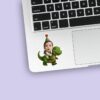 Custom Birthday Rider on a Green Dinosaur Face Cutout – Sticker Custom Birthday Rider on a Green Dinosaur Face Cutout shown on a sticker mockup