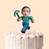 Custom Pixel-Style Miner with Pickaxe Face Cutout – Cake Topper Custom Pixel-Style Miner with Pickaxe Face Cutout shown on a cake topper mockup