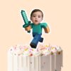 Custom Pixel-Style Adventurer with Sword Face Cutout – Cake Topper Custom Pixel-Style Adventurer with Sword Face Cutout shown on a cake topper mockup
