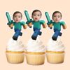 Custom Pixel-Style Adventurer with Sword Face Cutout – Cupcake Topper Custom Pixel-Style Adventurer with Sword Face Cutout shown on a cupcake topper mockup