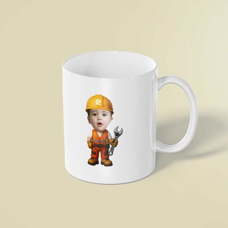 Custom Number 2 Construction Mechanic Face Cutout – Mug Custom Number 2 Construction Mechanic Face Cutout shown on a mug mockup