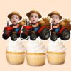 Custom Farm Driver on a Red Tractor Face Cutout – Cupcake Topper Custom Farm Driver on a Red Tractor Face Cutout shown on a cupcake topper mockup