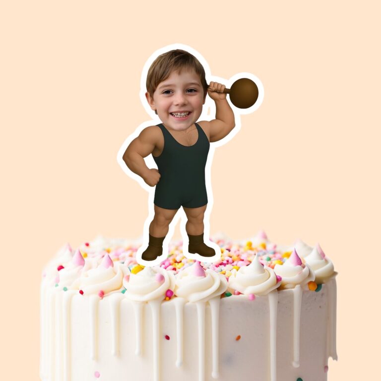 Custom Circus Strongman Face Cutout – Cake Topper Custom Circus Strongman Face Cutout shown on a cake topper mockup