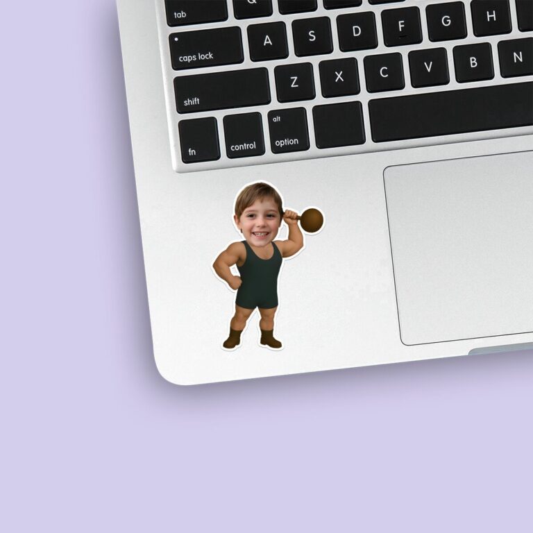 Custom Circus Strongman Face Cutout – Sticker Custom Circus Strongman Face Cutout shown on a sticker mockup