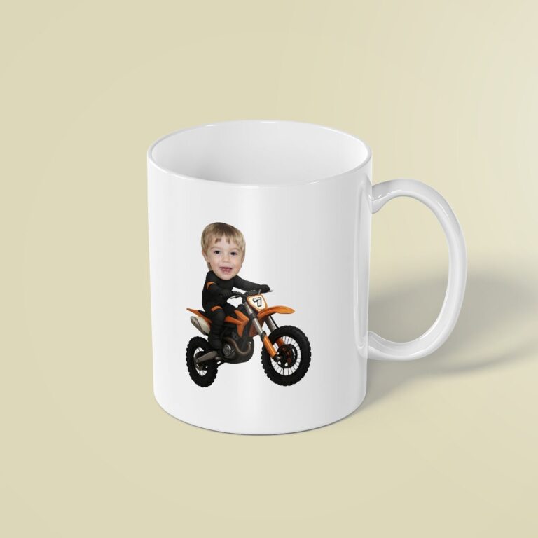 Custom Dirt-Bike Rider Black Riding Suit Face Cutout – Mug Custom Dirt-Bike Rider Black Riding Suit Face Cutout shown on a mug mockup
