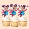 Custom Pink-And-Purple Fairy Character Face Cutout – Cupcake Topper Custom Pink-And-Purple Fairy Character Face Cutout shown on a cupcake topper mockup