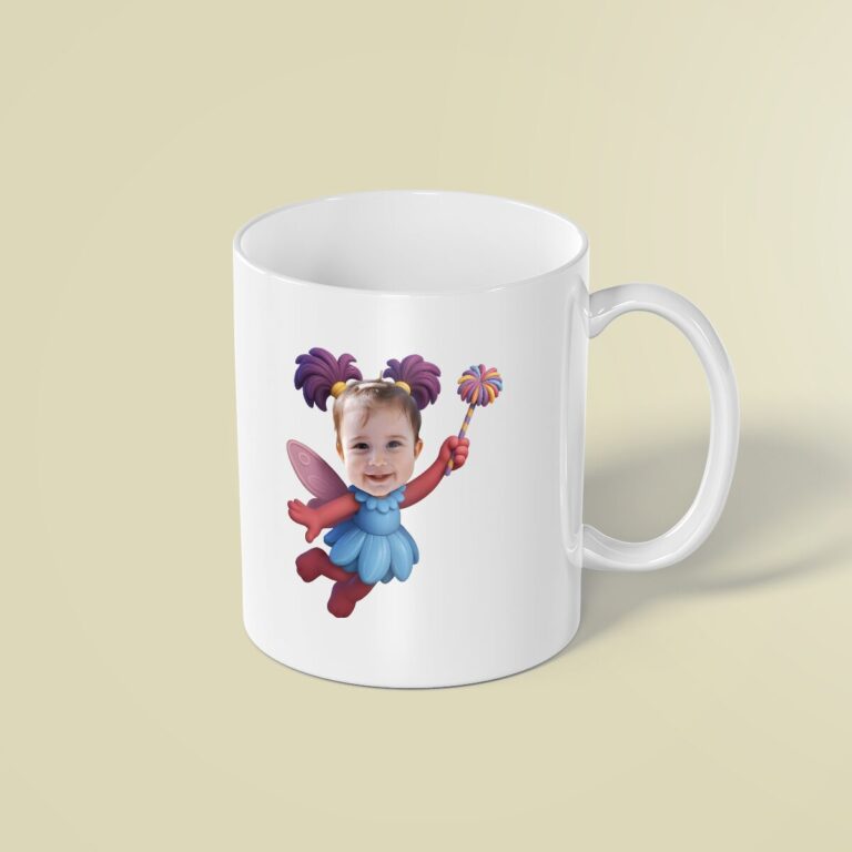 Custom Pink-And-Purple Fairy Character Face Cutout – Mug Custom Pink-And-Purple Fairy Character Face Cutout shown on a mug mockup