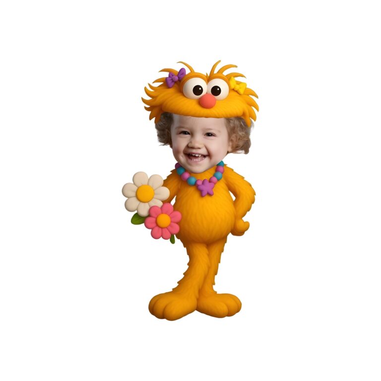 Custom Orange Fuzzy Flower Character Face Cutout – Original Custom Orange Fuzzy Flower Character Face Cutout design preview