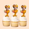 Custom Orange Fuzzy Flower Character Face Cutout – Cupcake Topper Custom Orange Fuzzy Flower Character Face Cutout shown on a cupcake topper mockup