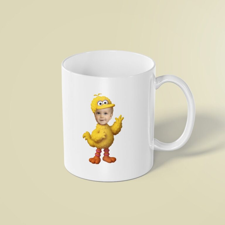 Custom Large Yellow Bird Costume Face Cutout – Mug Custom Large Yellow Bird Costume Face Cutout shown on a mug mockup
