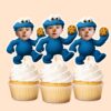 Custom Blue Cookie-Loving Monster Costume Face Cutout – Cupcake Topper Custom Blue Cookie-Loving Monster Costume Face Cutout shown on a cupcake topper mockup