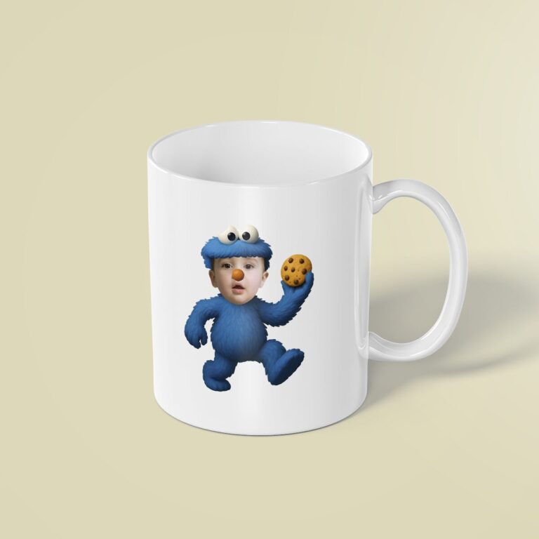 Custom Blue Cookie-Loving Monster Costume Face Cutout – Mug Custom Blue Cookie-Loving Monster Costume Face Cutout shown on a mug mockup
