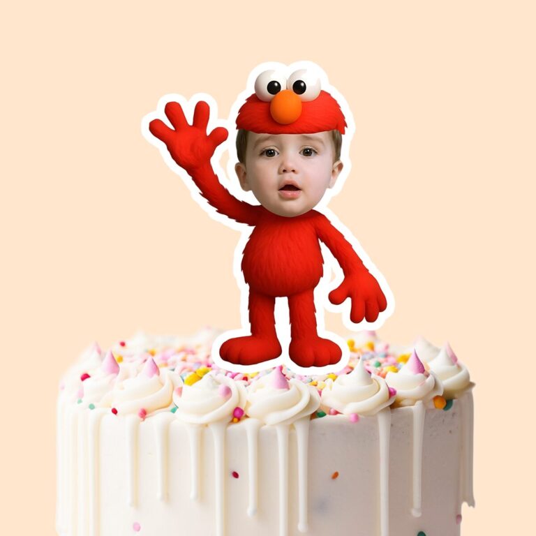 Custom Red Fuzzy Monster Costume Face Cutout – Cake Topper Custom Red Fuzzy Monster Costume Face Cutout shown on a cake topper mockup