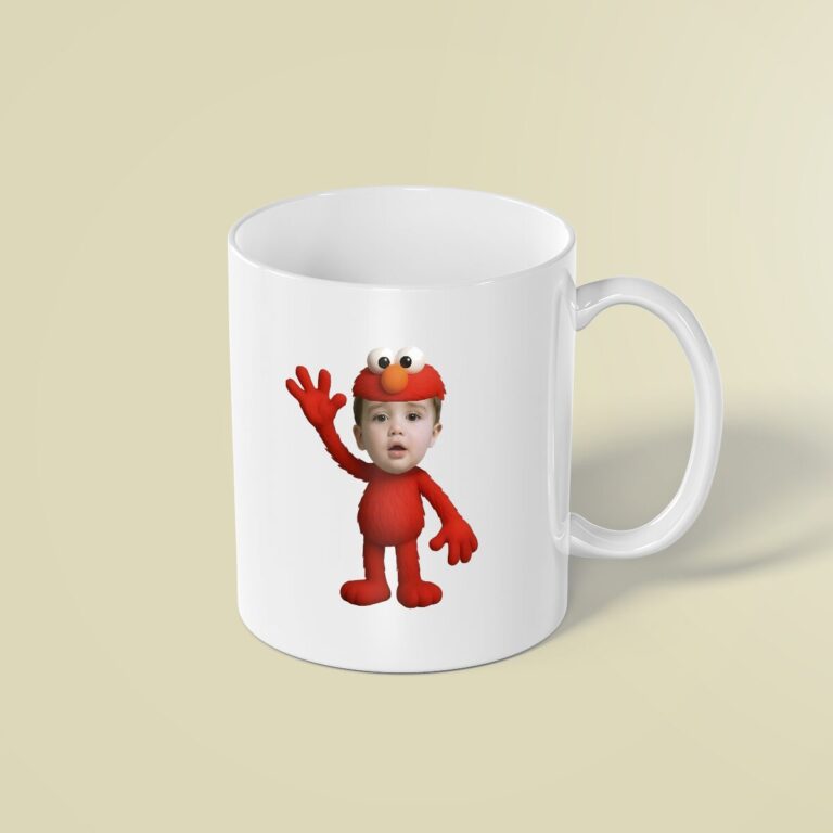 Custom Red Fuzzy Monster Costume Face Cutout – Mug Custom Red Fuzzy Monster Costume Face Cutout shown on a mug mockup