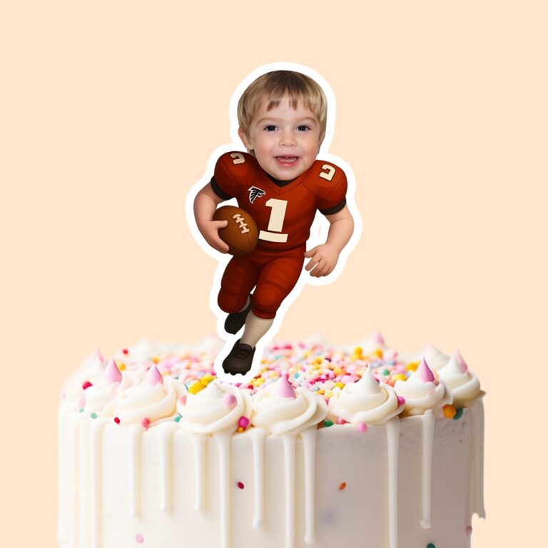 Custom Red Number 1 Football Runner Face Cutout – Cake Topper Custom Red Number 1 Football Runner Face Cutout shown on a cake topper mockup