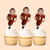 Custom Red Number 1 Football Runner Face Cutout – Cupcake Topper Custom Red Number 1 Football Runner Face Cutout shown on a cupcake topper mockup