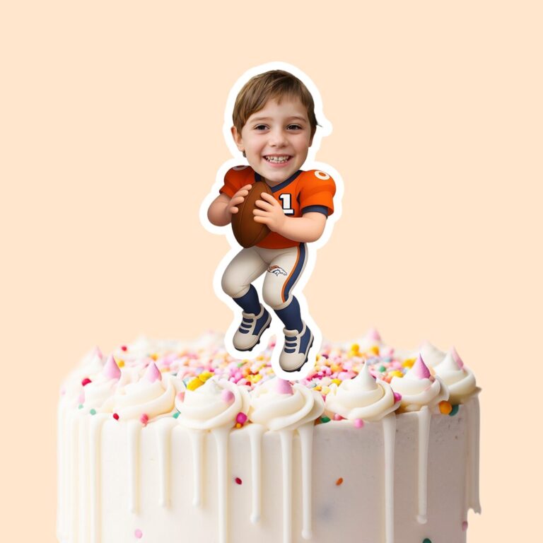 Custom Orange Number 1 Football Runner Face Cutout – Cake Topper Custom Orange Number 1 Football Runner Face Cutout shown on a cake topper mockup