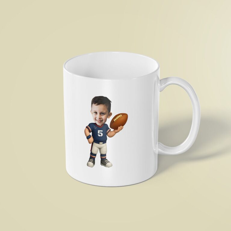 Custom Navy Number 5 Football White Pants Face Cutout – Mug Custom Navy Number 5 Football White Pants Face Cutout shown on a mug mockup