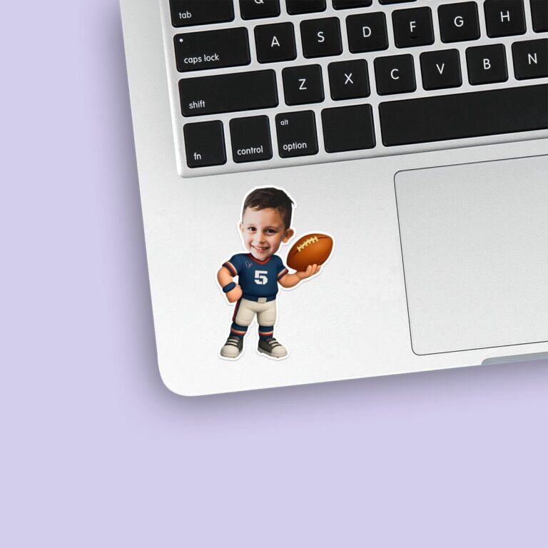 Custom Navy Number 5 Football White Pants Face Cutout – Sticker Custom Navy Number 5 Football White Pants Face Cutout shown on a sticker mockup