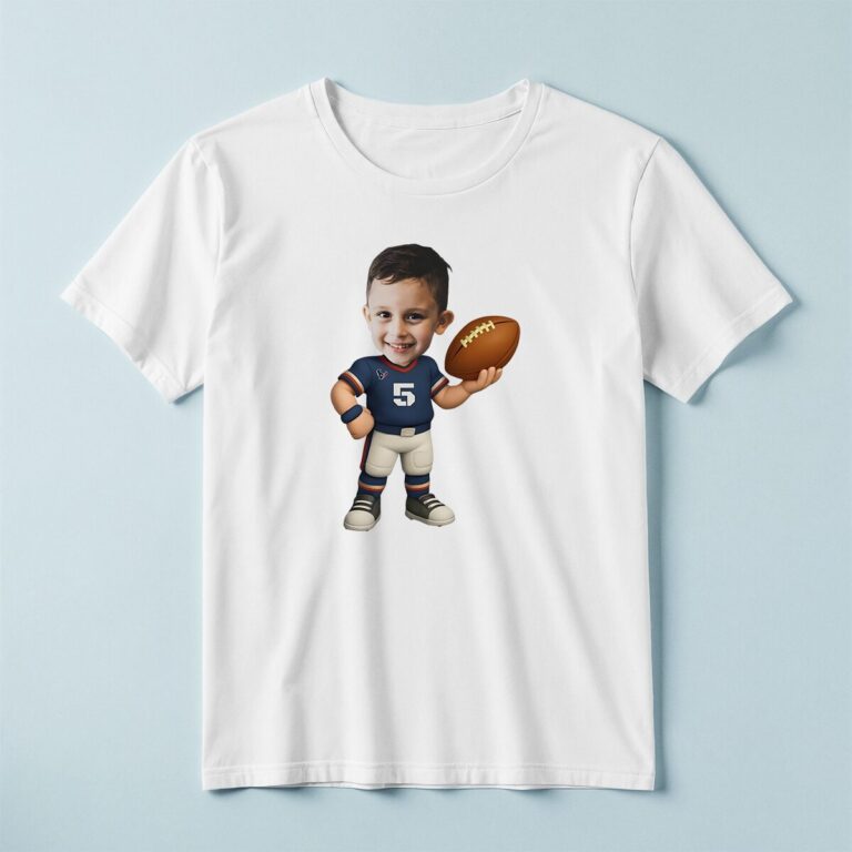 Custom Navy Number 5 Football White Pants Face Cutout – T-shirt Custom Navy Number 5 Football White Pants Face Cutout shown on a T-shirt mockup