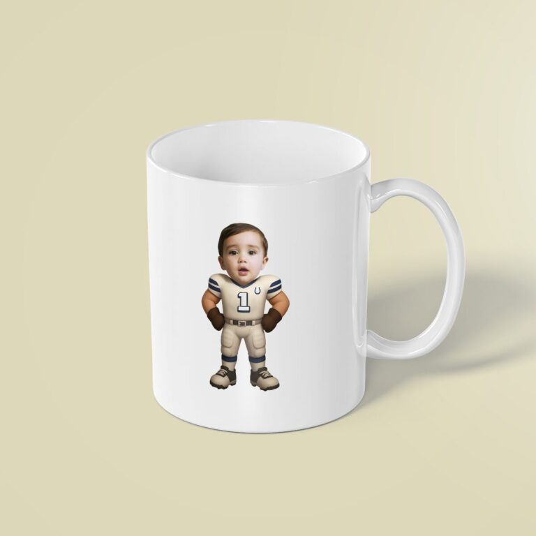 Custom White Number 1 Football Player Face Cutout – Mug Custom White Number 1 Football Player Face Cutout shown on a mug mockup