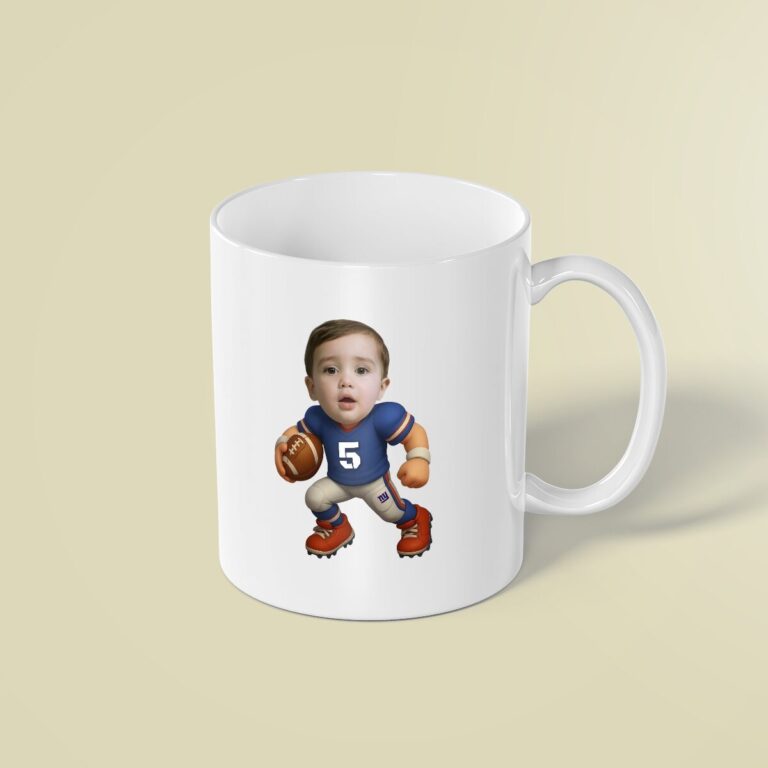Custom Blue Number 5 Football Runner Face Cutout – Mug Custom Blue Number 5 Football Runner Face Cutout shown on a mug mockup