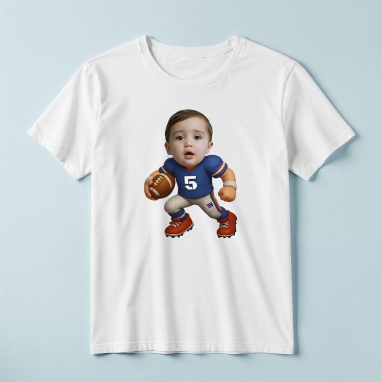 Custom Blue Number 5 Football Runner Face Cutout – T-shirt Custom Blue Number 5 Football Runner Face Cutout shown on a T-shirt mockup