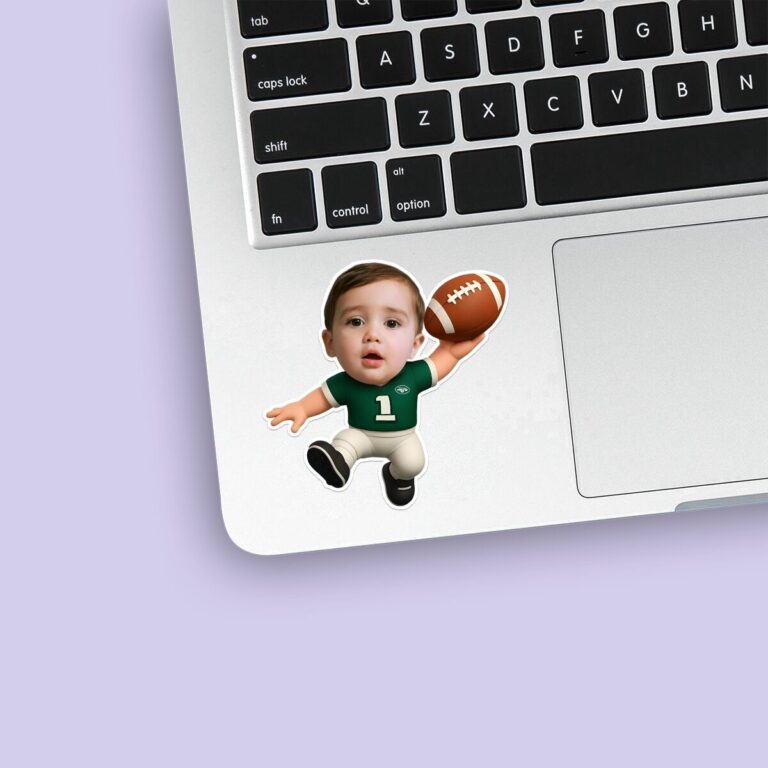 Custom Green Number 1 Football Child Face Cutout – Sticker Custom Green Number 1 Football Child Face Cutout shown on a sticker mockup