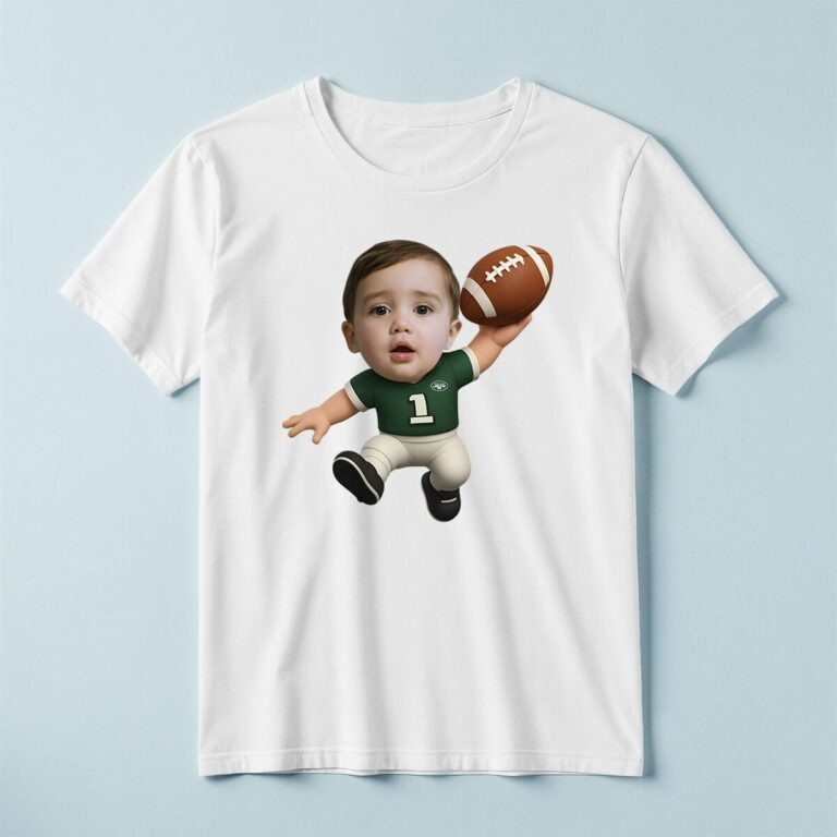 Custom Green Number 1 Football Child Face Cutout – T-shirt Custom Green Number 1 Football Child Face Cutout shown on a T-shirt mockup