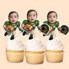 Custom Green Number 4 Football Runner Carrying Face Cutout – Cupcake Topper Custom Green Number 4 Football Runner Carrying Face Cutout shown on a cupcake topper mockup