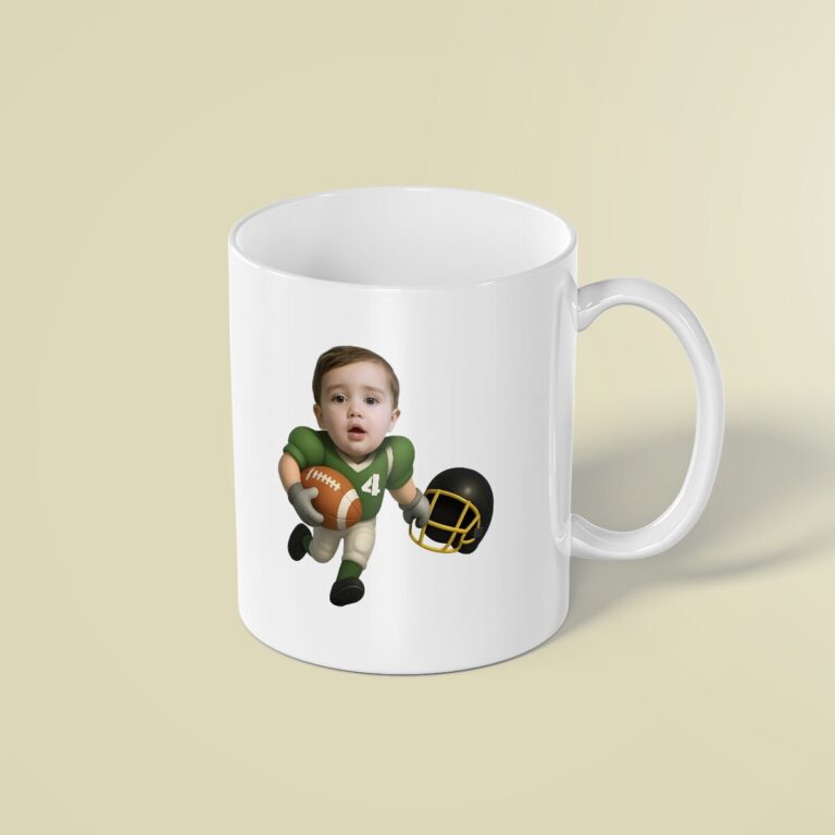 Custom Green Number 4 Football Runner Carrying Face Cutout – Mug Custom Green Number 4 Football Runner Carrying Face Cutout shown on a mug mockup